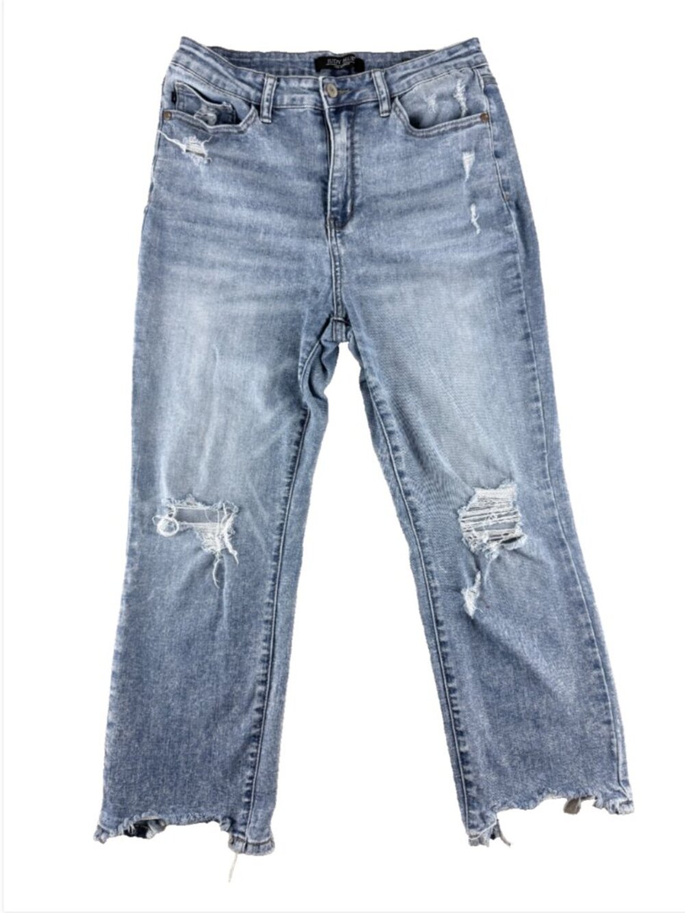 Judy Blue Jeans Women 11 /30 Slim Fit Ankle Fray Raw Hem Blue Denim